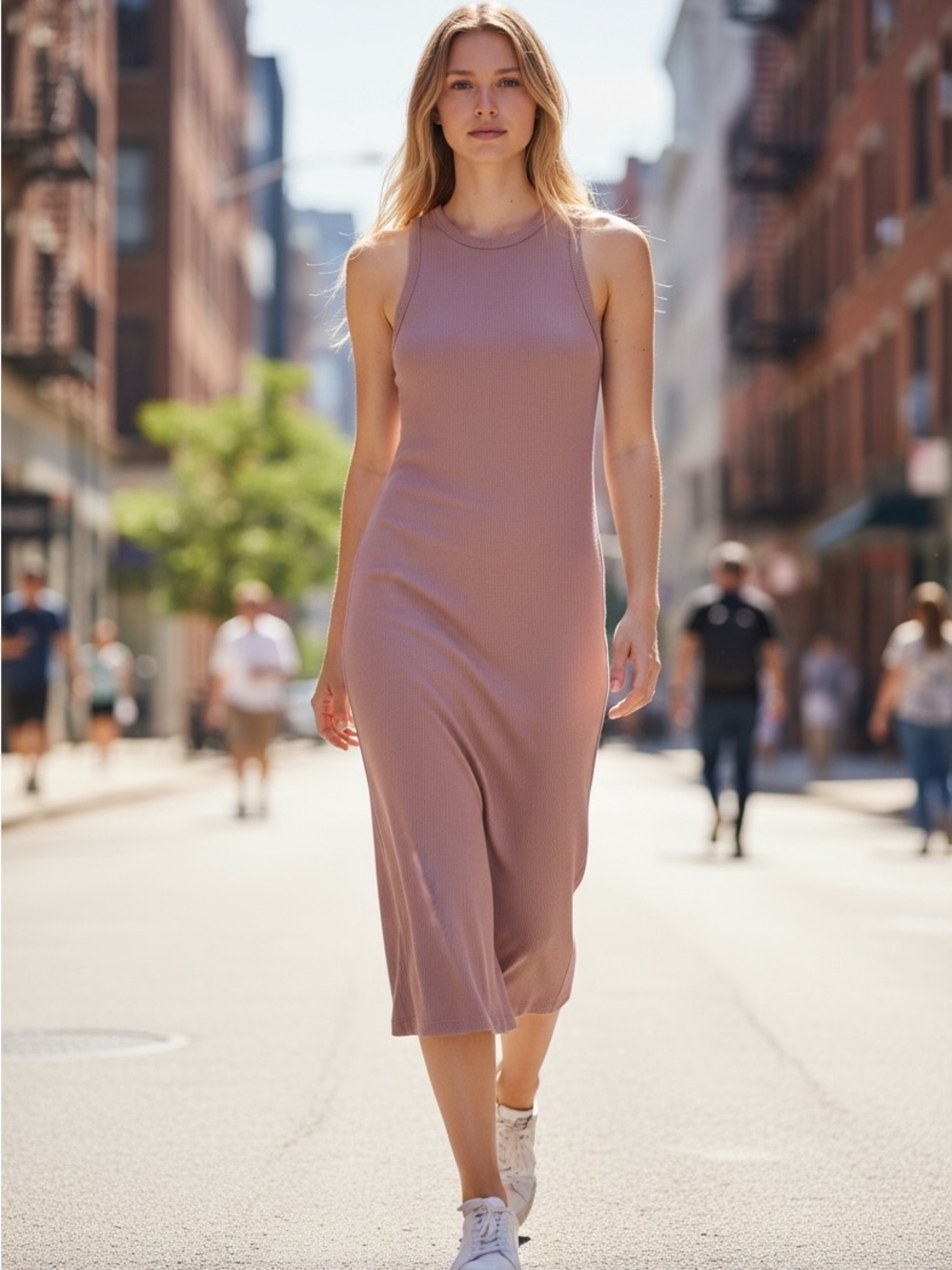 Hem & Thread Sleeveless Midi Dress in Dusty Mauve NWT